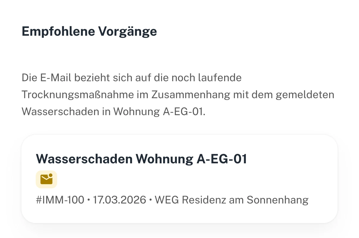 Vorschlag der KI mit Begründung und dem passenden Vorgang